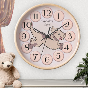 Cute Girly Blush Pink Dog Child Room Clock