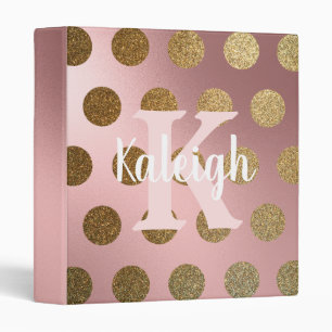 Cute Girly Blush Pink Gold Polka Dots Binder