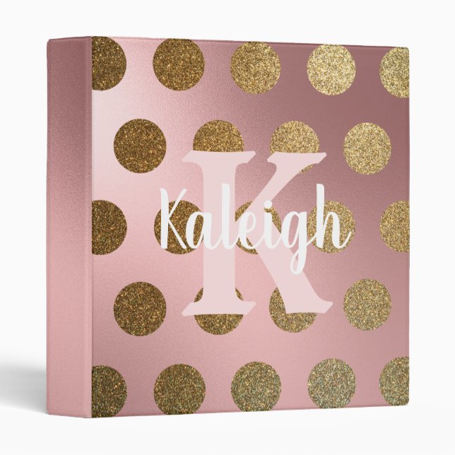 Cute Girly Blush Pink Gold Polka Dots Binder (Front/Spine)