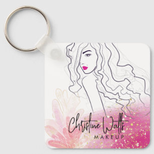 Cute Girly Blush Pink Sparkly Glitter Makeup QR Keychain