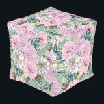 Cute Girly Blush Pink & White Floral Illustration Pouf<br><div class="desc">A romantic, elegant, light pink, blush, white flowers, brown foliage, and teal, green monstera leaves illustration, featuring dahlias, peonies and roses botanic blooms, light pink, blush, soft pink and white pastel colours, on a solid mint green colour background. This dreamy, whimsical vintage feel blossoming flowers artwork will certainly bright up...</div>