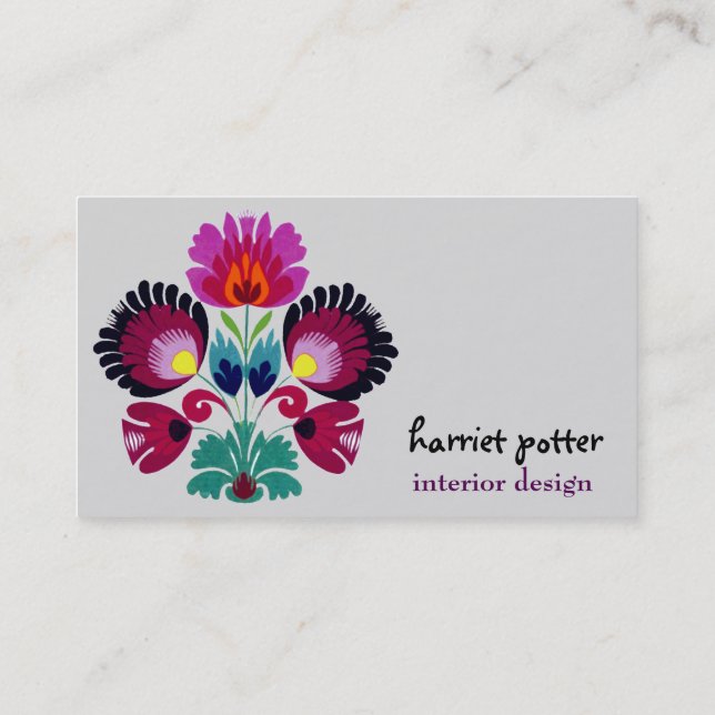 Cute Girly Bohemian Flowers Business Card (Back)