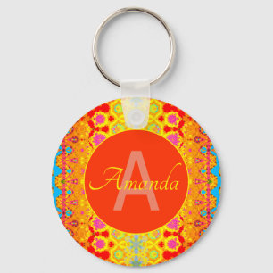 Cute Girly Boho Pattern Pink Orange Yellow Blue Keychain