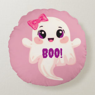 Cute girly Boo! Ghost Round Pillow