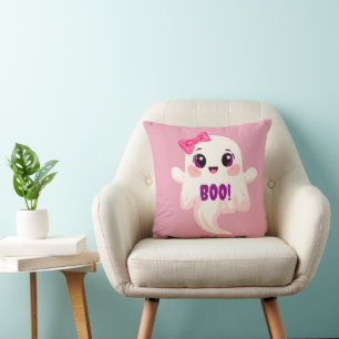Cute girly Boo! Ghost Throw Pillow
