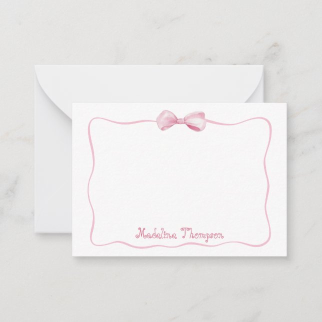 Cute Girly Bow Frame and Curly Script Card (Front)