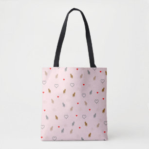 Cute girly cat and heart pattern pastel pink tote bag