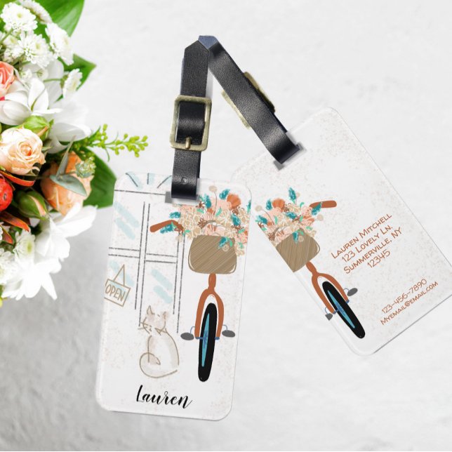 Cute Girly Cat Cafe Vacation Luggage Tag (Creator Uploaded)