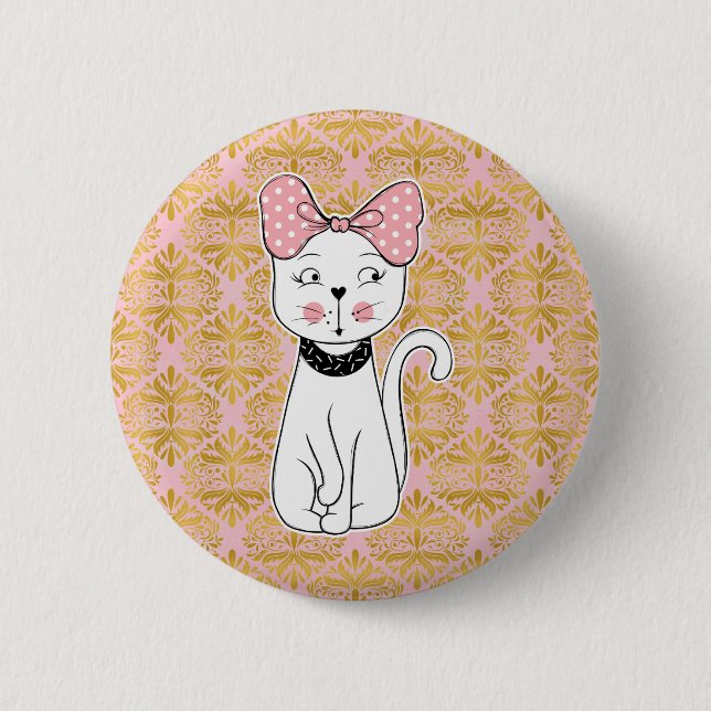 Cute Girly Cat Magnet 2 Inch Round Button (Front)