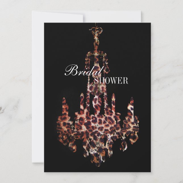 Cute girly chic leopard print chandelier invitation (Front)