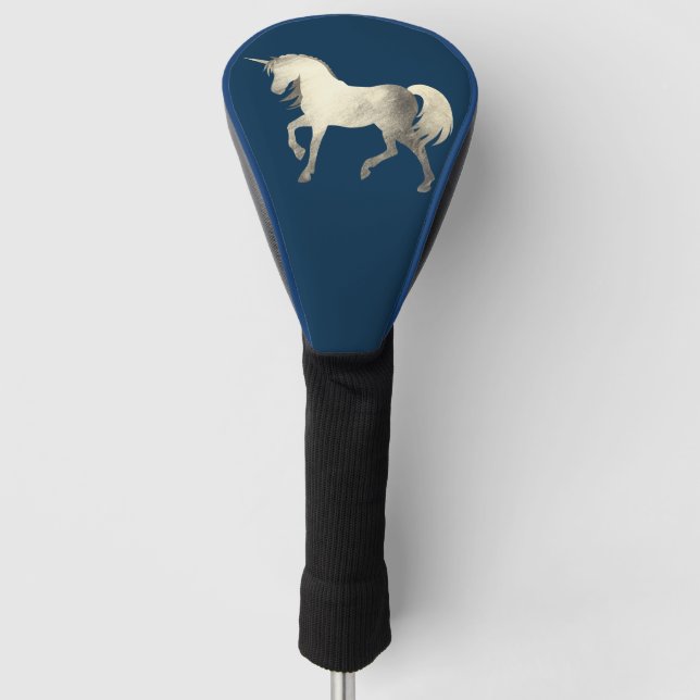 Cute Girly & Chic Silver Foil Unicorn Personalized Golf Head Cover (Front)