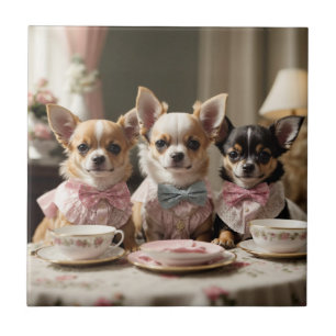 Cute Girly Chihuahua Tea Party  Tile