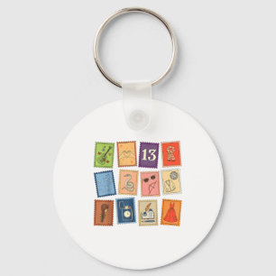 Cute Girly Christmas Pajama Music Album Stamp Aest Keychain