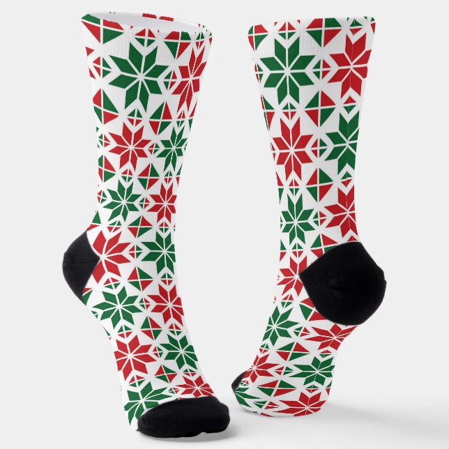 Cute Girly Christmas Snowflake Illustrated Pattern Socks (Angled)