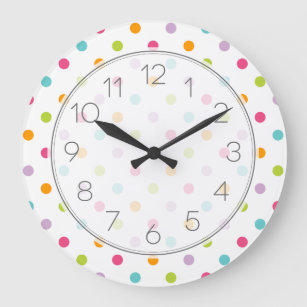 Cute Girly Colorful Polka Dots Large Clock