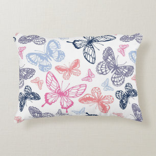 Cute Girly Colourful Butterfly Illustration Patter Accent Pillow