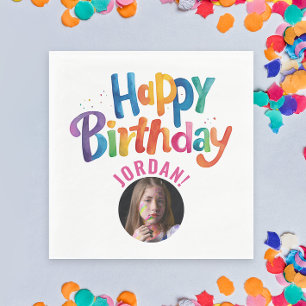 Cute Girly Colourful Pink Birthday Party Brush Typ Napkin