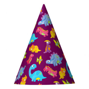 Cute Girly Colourful Purple Dinosaur Theme Birthda Party Hat