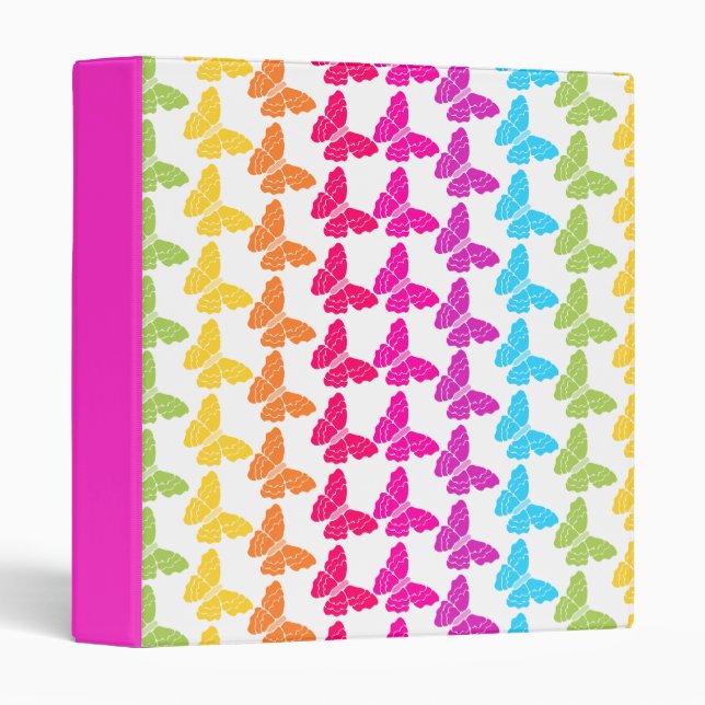 Cute Girly Colourful Rainbow Butterfly Pattern  Binder (Front/Spine)