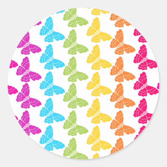 Cute Girly Colourful Rainbow Butterfly Pattern  Classic Round Sticker (Front)