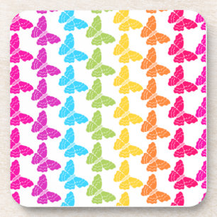 Cute Girly Colourful Rainbow Butterfly Pattern  Coaster