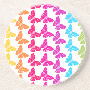 Cute Girly Colourful Rainbow Butterfly Pattern  Coaster