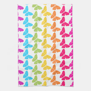 Cute Girly Colourful Rainbow Butterfly Pattern  Kitchen Towel