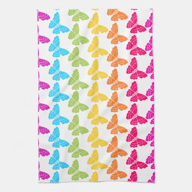 Cute Girly Colourful Rainbow Butterfly Pattern  Kitchen Towel (Vertical)