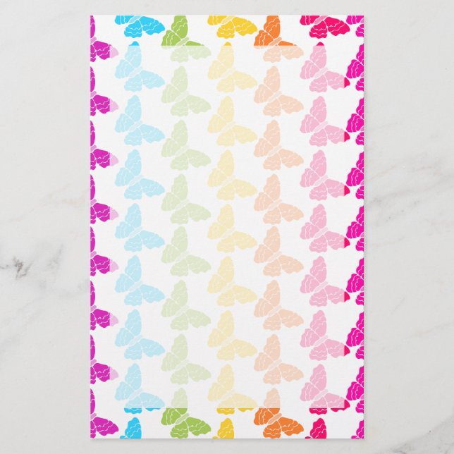 Cute Girly Colourful Rainbow Butterfly Pattern  Stationery (Front)