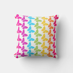 Cute Girly Colourful Rainbow Butterfly Pattern Throw Pillow
