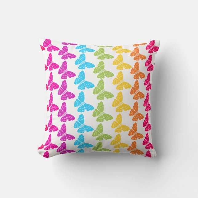 Cute Girly Colourful Rainbow Butterfly Pattern  Throw Pillow (Front)