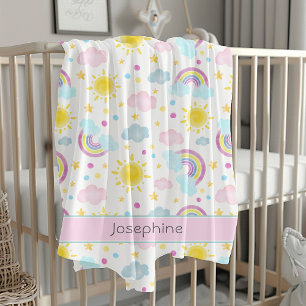 Cute Girly Colourful Rainbow Pattern Name Fleece Blanket