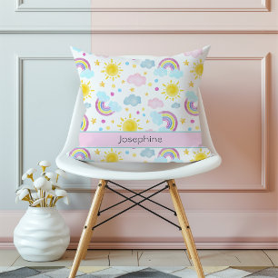 Cute Girly Colourful Rainbow Pattern Name Throw Pillow