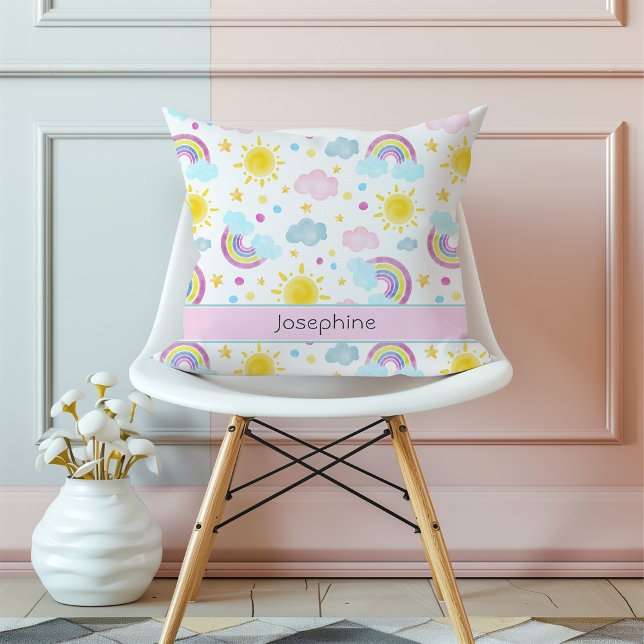Cute Girly Colourful Rainbow Pattern Name Throw Pillow (Creator Uploaded)