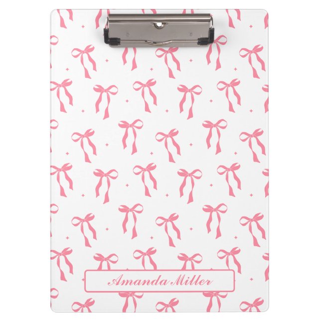 Cute Girly Coquette  Aesthetic Pink Bow Monogram Clipboard (Front)