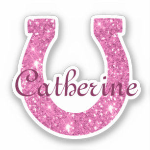 Cute Girly Coquette Pink Glitter Horseshoe Name