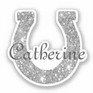 Cute Girly Coquette Silver Glitter Horseshoe Name