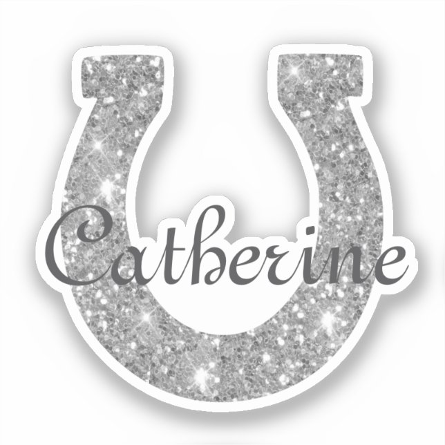 Cute Girly Coquette Silver Glitter Horseshoe Name (Front)
