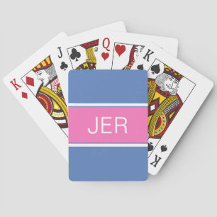 Cute Girly Custom Monogram Initials Blue Pink   Playing Cards