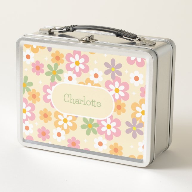 Cute Girly Daisy Pattern  Metal Lunch Box (Front)