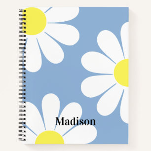 Cute Girly Daisy Personalized Kids Blue Notebook