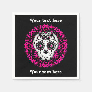 Cute girly day of the dead sugar skull personalize napkin
