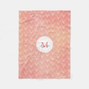 Cute Girly Deer Pattern Monogrammed Fleece Blanket