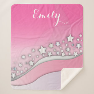 Cute Girly Dreamy Chic Silver Stars on Blush Pink  Sherpa Blanket