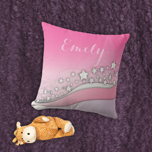 Cute Girly Dreamy Silver Stars on Blush Pink Name Throw Pillow