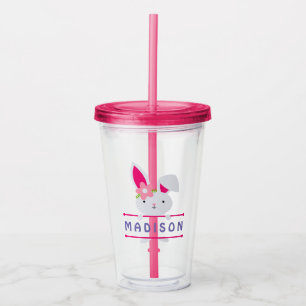 Cute Girly Easter Bunny Personalized Name Acrylic Tumbler