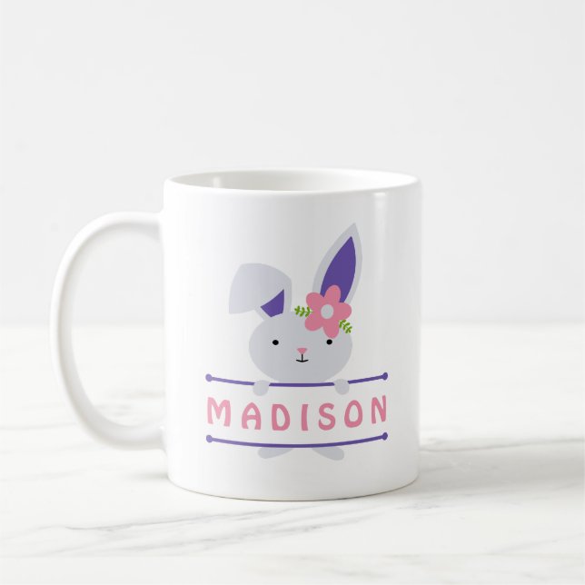 Cute Girly Easter Bunny Personalized Name Coffee Mug (Left)
