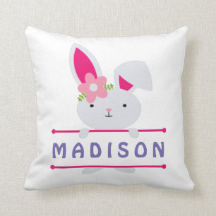 Cute Girly Easter Bunny Personalized Name Throw Pillow
