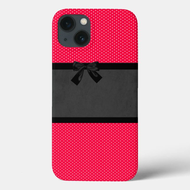Cute Girly Elegant Red Polka Dots -Black Bow Case-Mate iPhone Case (Back)
