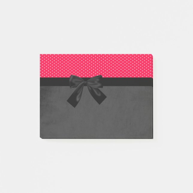 Cute Girly Elegant Red Polka Dots -Black Bow Post-it Notes (Front)